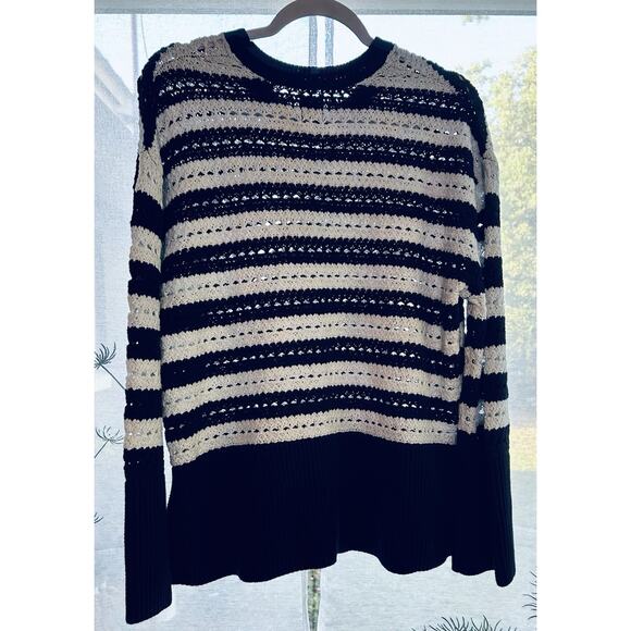 GAP Crochet Sweater Y2K Women Size M White/Navy Split-Hem Oversized Boho - Picture 6 of 8